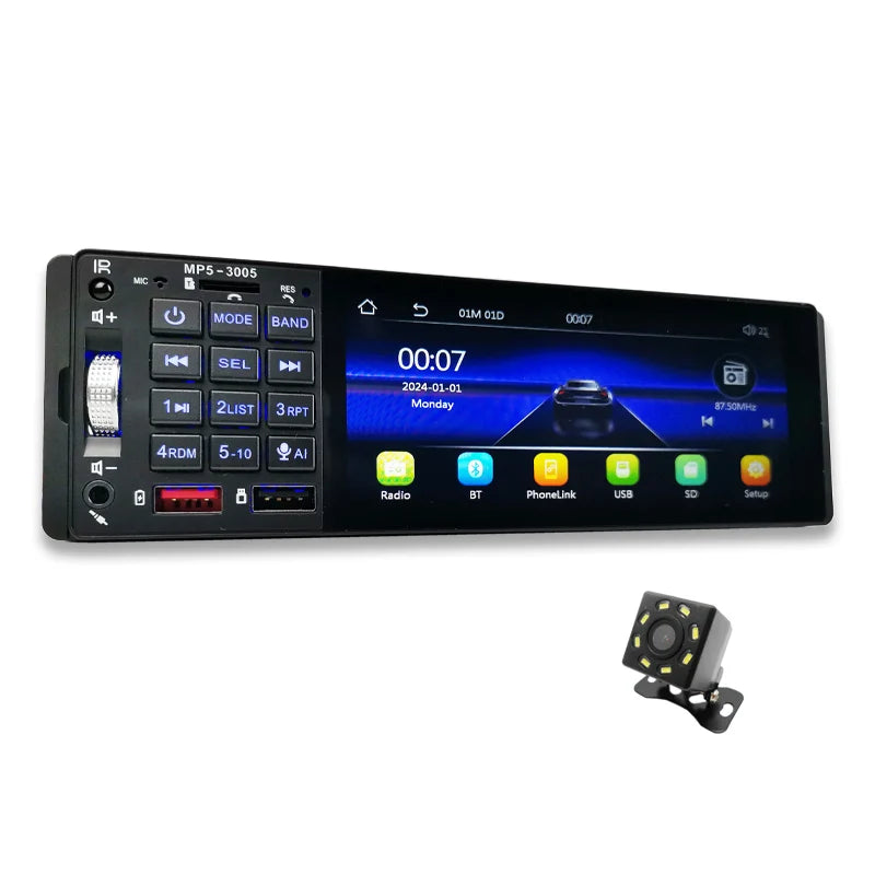 Autoradio Bluetooth 1 DIN avec CarPlay Android Auto – Écran tactile 5 pouces