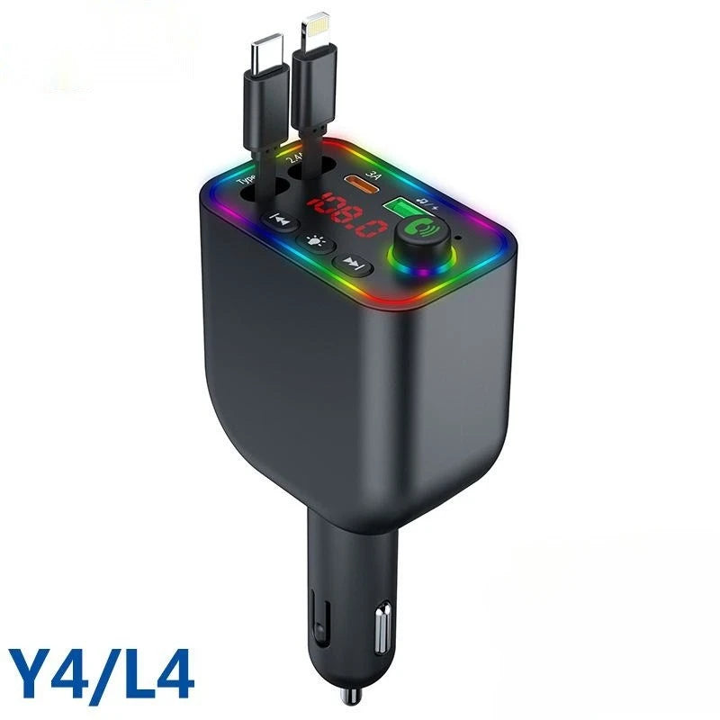 Dany'L - Transmetteur allume cigare avec Chargeur Câble Rétractable, MP3 Bluetooth & Écran LED