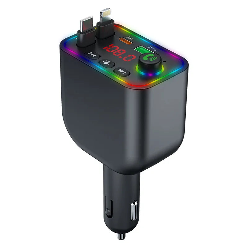Dany'L - Transmetteur allume cigare avec Chargeur Câble Rétractable, MP3 Bluetooth & Écran LED