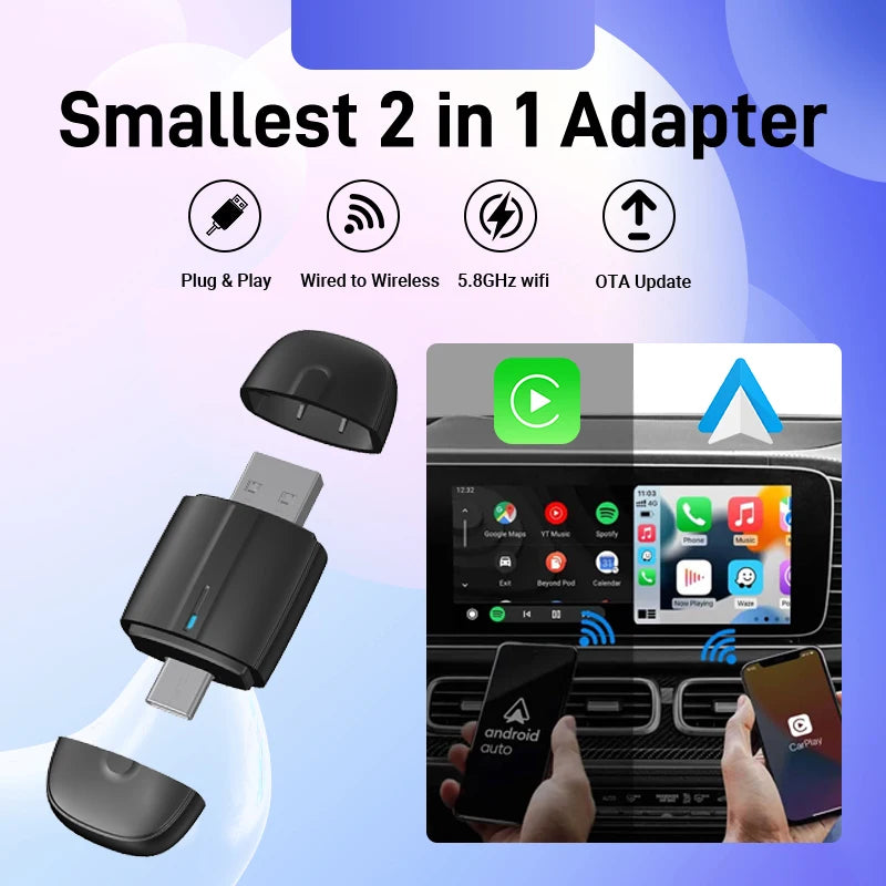 Adaptateur Universel CarPlay & Android Auto Sans Fil