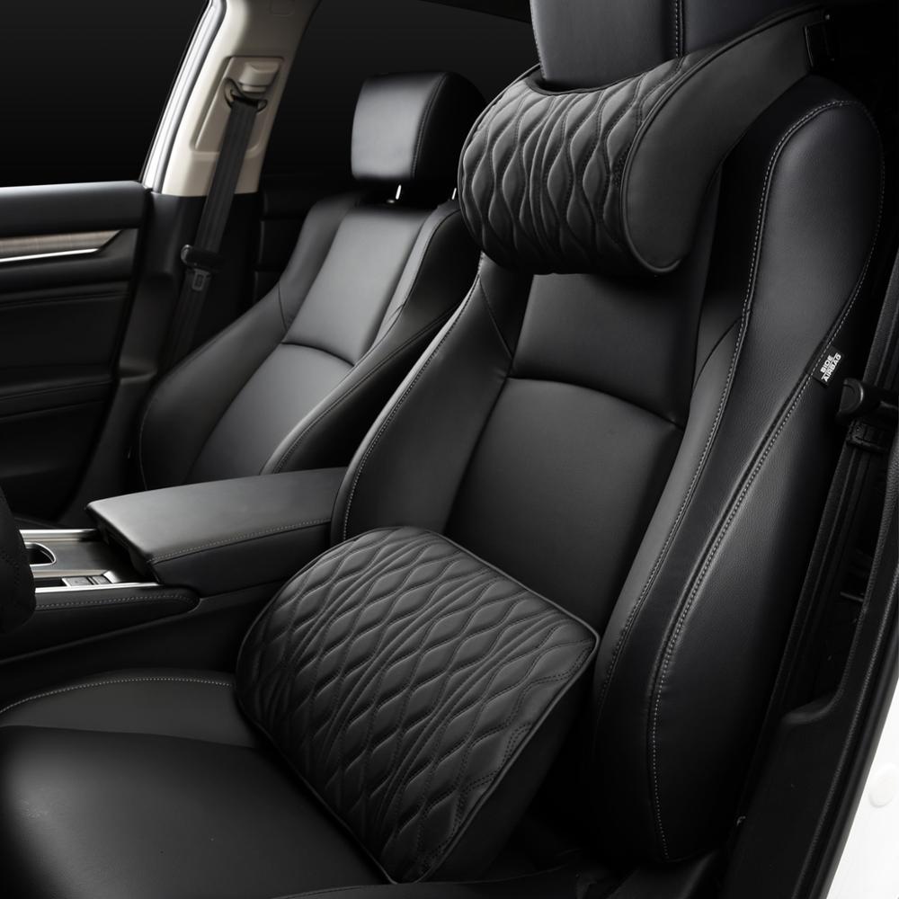 Oreiller de Voiture en Mousse à Mémoire de Forme pour nuque et lombaire - En Cuir PU