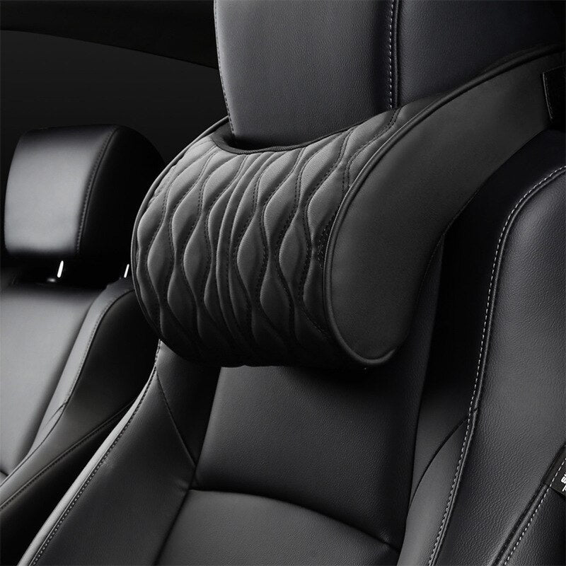 Oreiller de Voiture en Mousse à Mémoire de Forme pour nuque et lombaire - En Cuir PU
