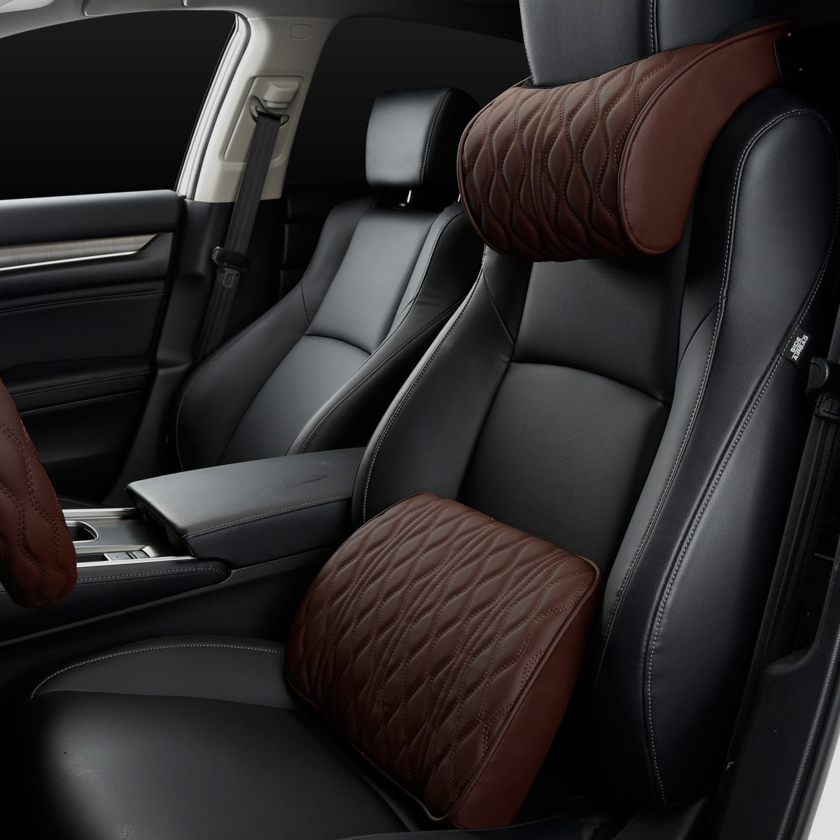 Oreiller de Voiture en Mousse à Mémoire de Forme pour nuque et lombaire - En Cuir PU