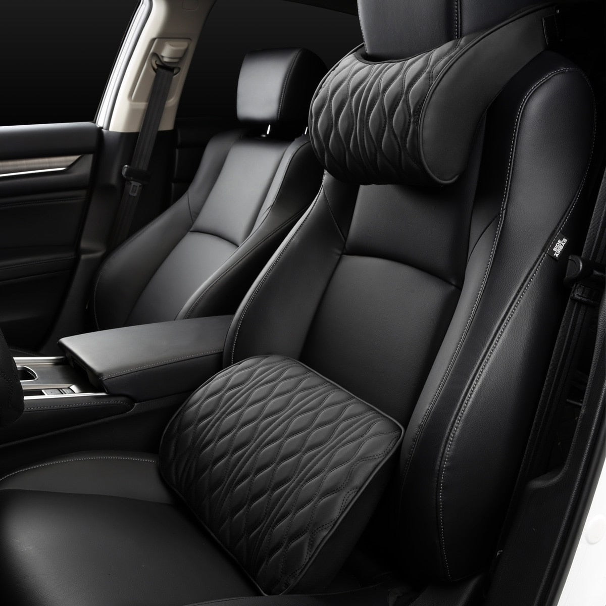 Oreiller de Voiture en Mousse à Mémoire de Forme pour nuque et lombaire - En Cuir PU