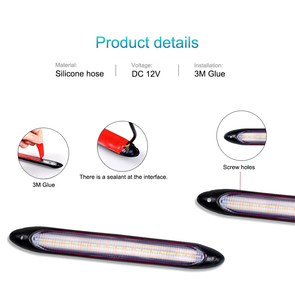 Feux Diurnes à LED pour Voiture - Bande Imperméable avec Clignotants, Lumières Jaunes en Cascade, feux de position