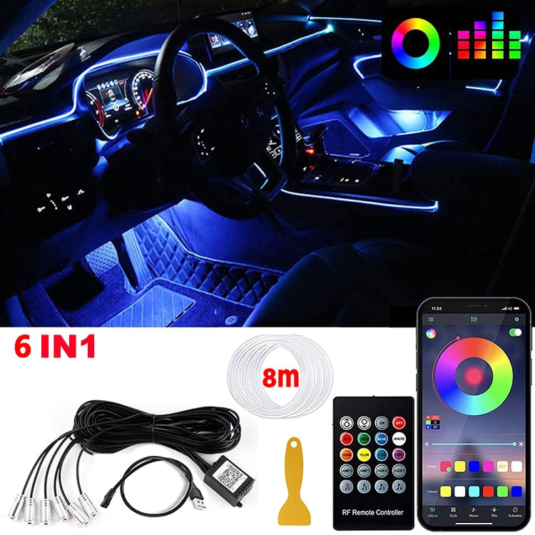 Kit de Lumières Ambiantes à LED pour l'Intérieur de la Voiture - RVB à Fibre Optique de voiture