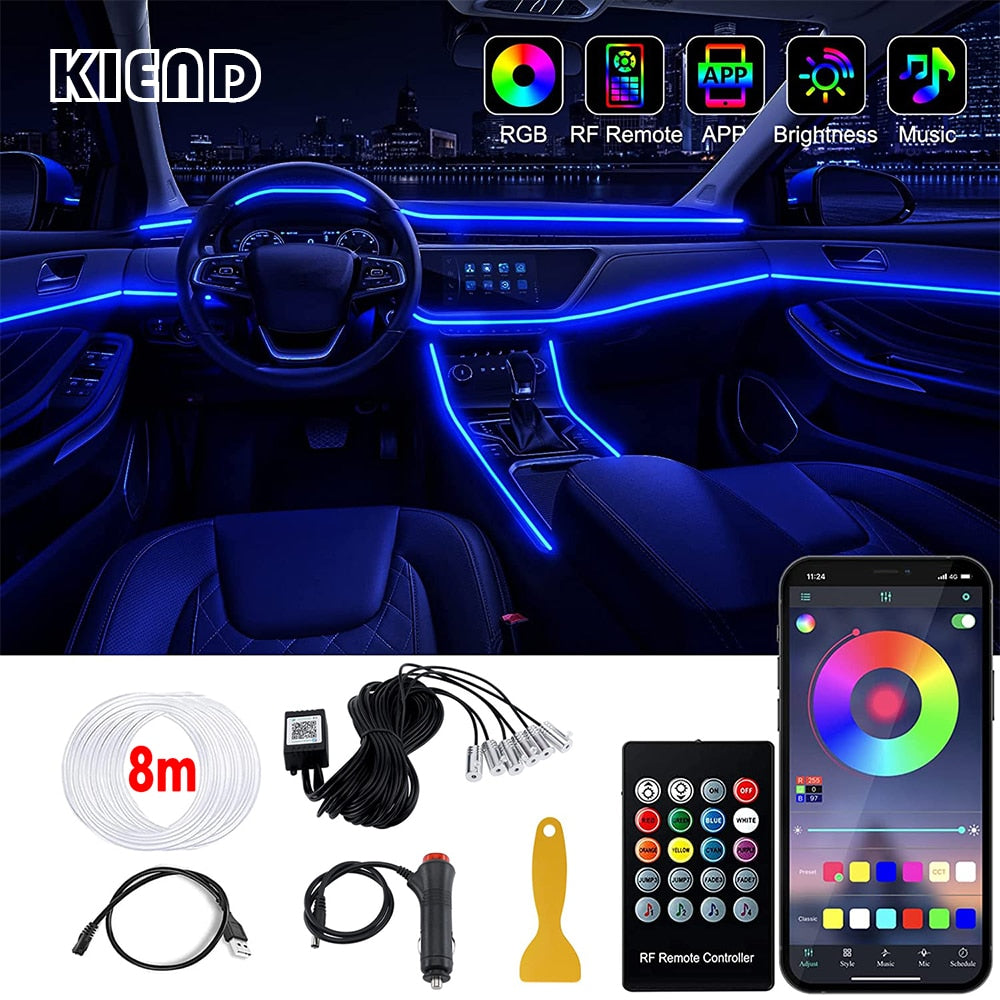 Kit de Lumières Ambiantes à LED pour l'Intérieur de la Voiture - RVB à Fibre Optique de voiture