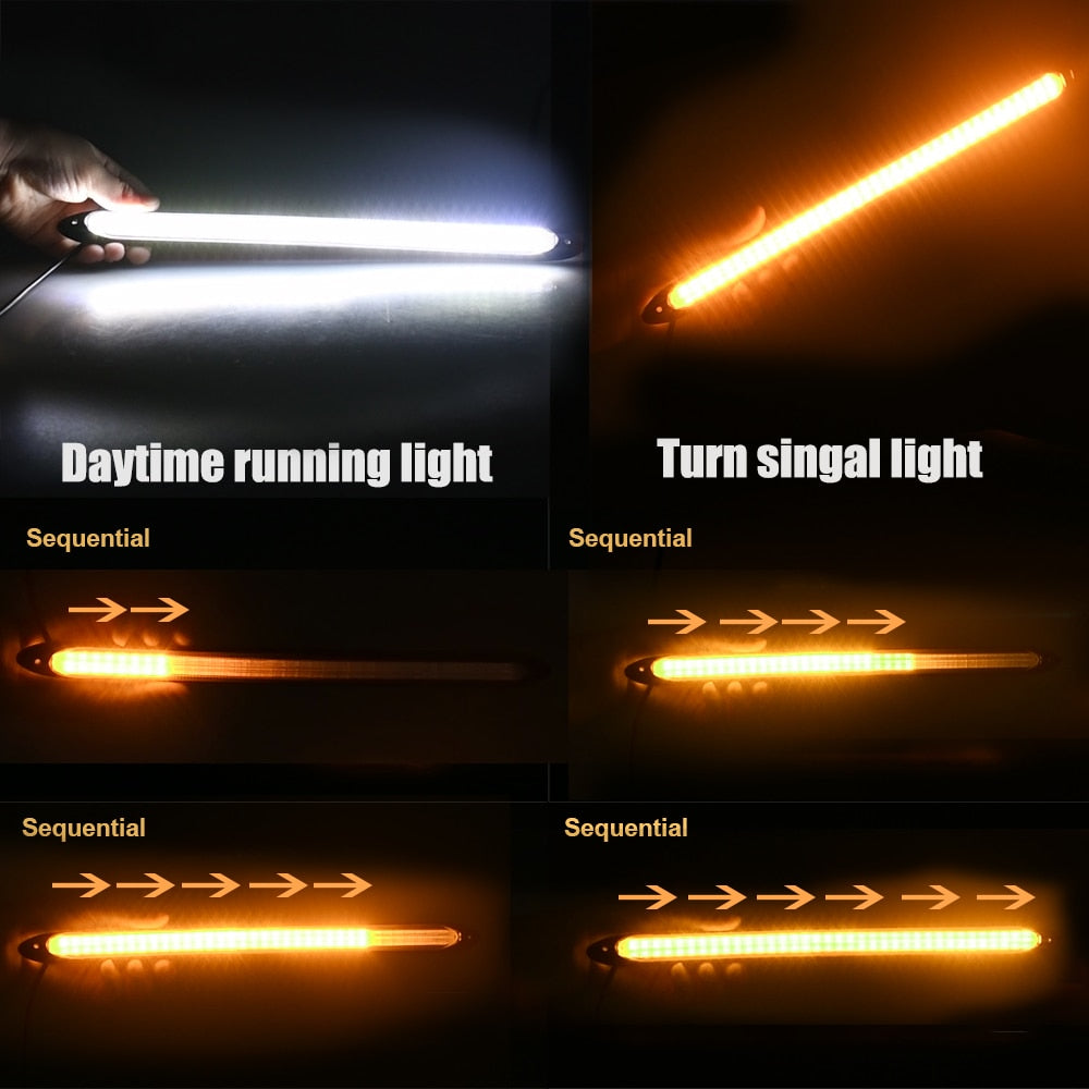 Feux Diurnes à LED pour Voiture - Bande Imperméable avec Clignotants, Lumières Jaunes en Cascade, feux de position