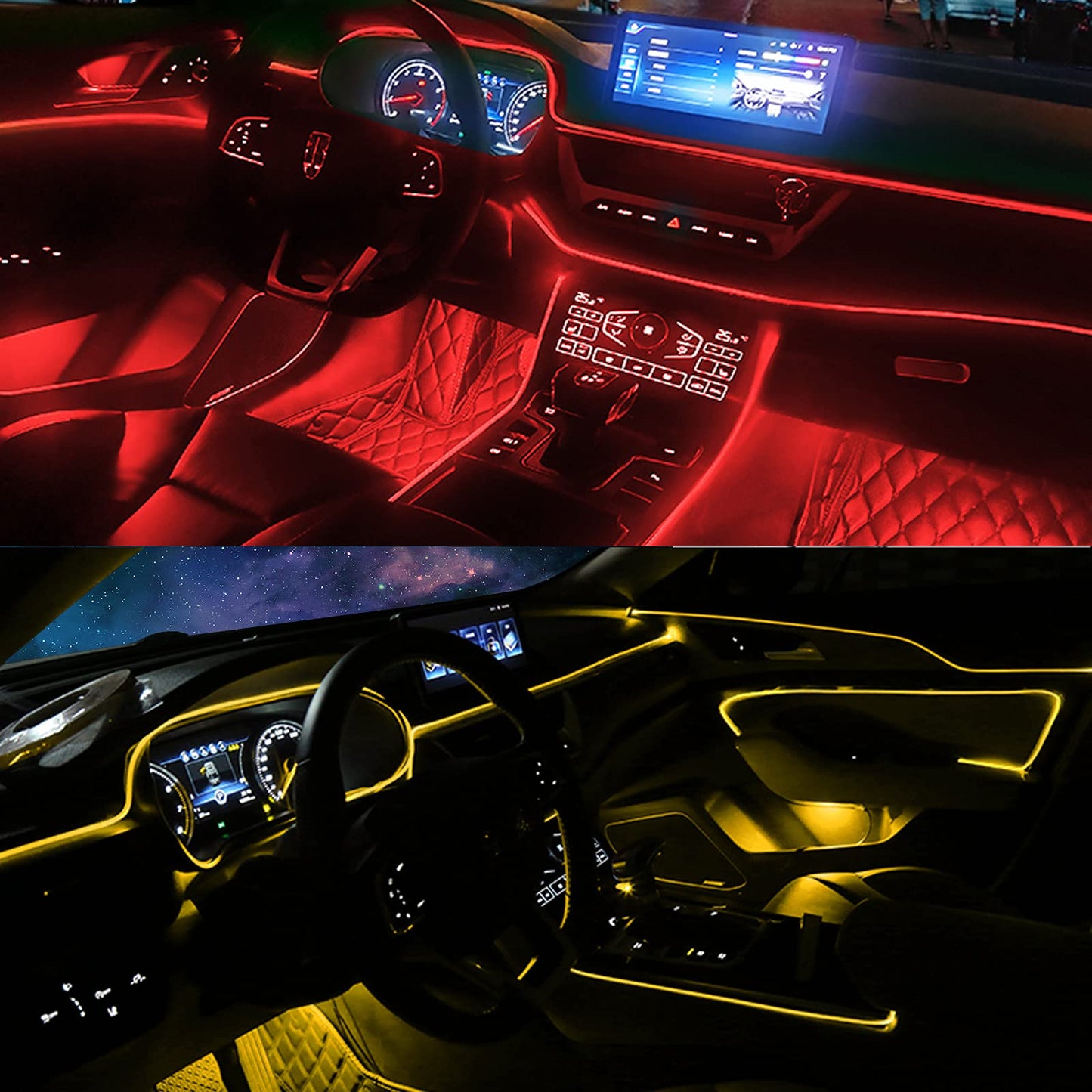 Kit de Lumières Ambiantes à LED pour l'Intérieur de la Voiture - RVB à Fibre Optique de voiture