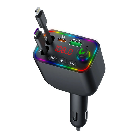 Dany'L - Transmetteur allume cigare avec Chargeur Câble Rétractable, MP3 Bluetooth & Écran LED