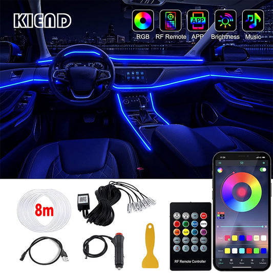 Kit de Lumières Ambiantes à LED pour l'Intérieur de la Voiture - RVB à Fibre Optique de voiture